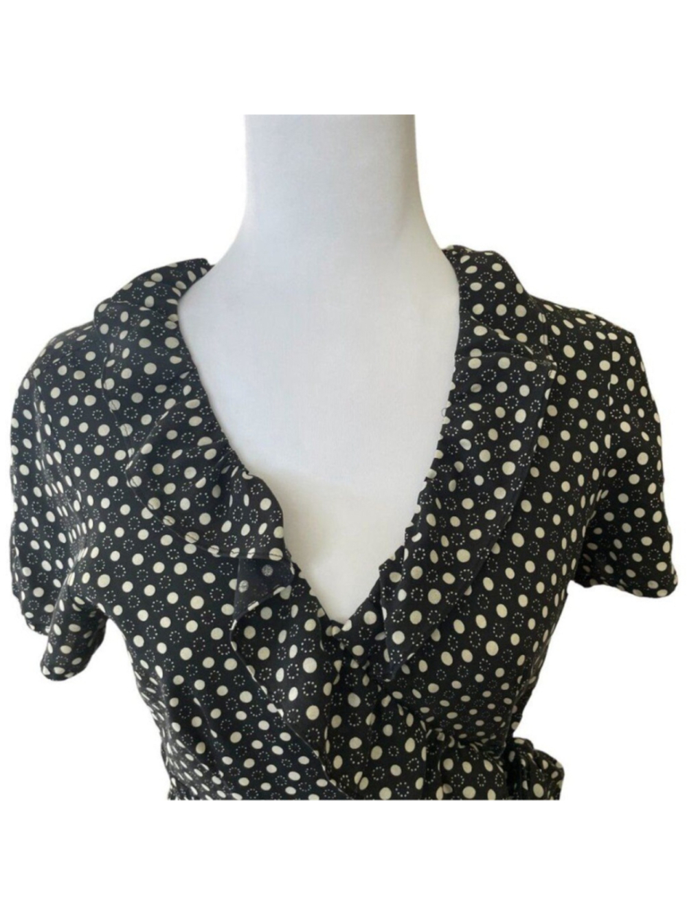 J Crew Black Cream Polka Dot Silk Wrap Dress Medium - Picture 5 of 10